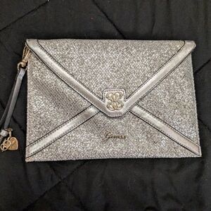 Guess Silver Glitter Envelope Clutch